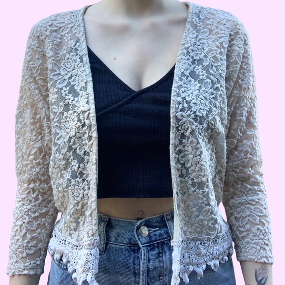 Stella cream sheer lace open cardigan S - Picture 5 of 5